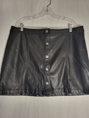 No Boundaries Black Faux Leather Snap-Front Mini Skirt